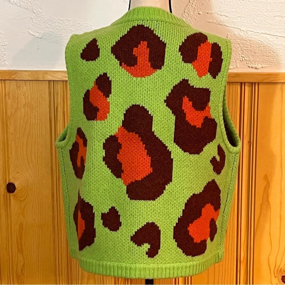 The Slow Love Gilet Green Leopard Print Vest SZ-L/XL - Picture 5 of 10
